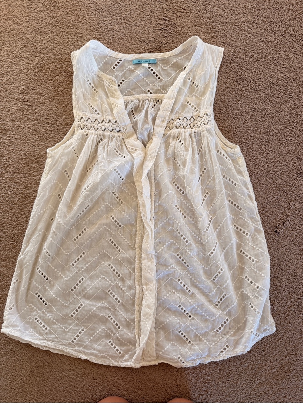 Anthropologie Cream Eyelet Sleeveless Tank Top